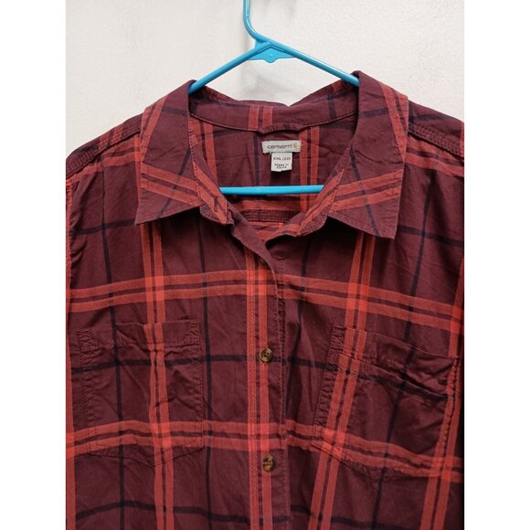 Carhartt Womens Plaid Cotton Shirt XXL Red Long Sleeve Button Up Streetwear - Picture 2 of 10
